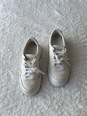 Gucci Chunky B GG Embossed Low Top Sneakers in White Leather